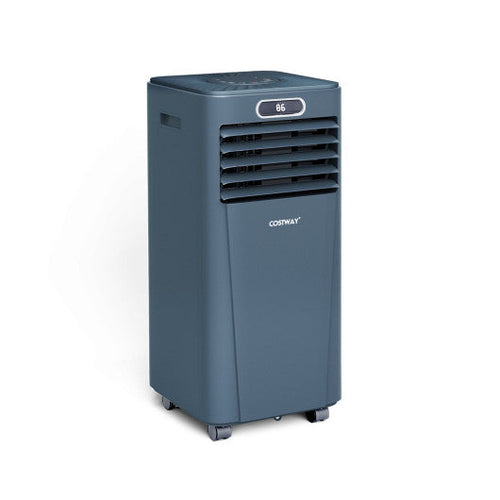 VYSN 10000 BTU 4-in-1 portable air conditioner in dark blue with dehumidifier and fan mode, suitable for home use.